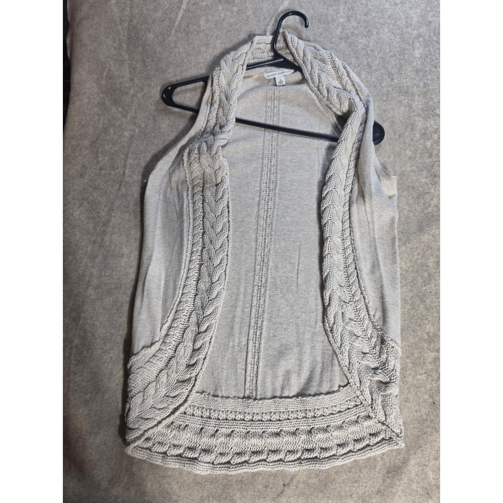 Banana Republic Beige Cable Knit Trim Open Front Sleeveless Cardigan Vest Small